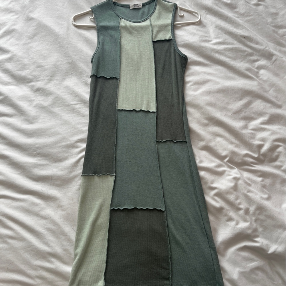 ARDENE - Patchwork Sage Green Dress - Above Knee Length, tight - Small
